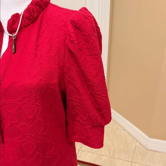 Lilly Pulitzer Red Midi Dress with Puff Sleeves - Picture 2 of 9